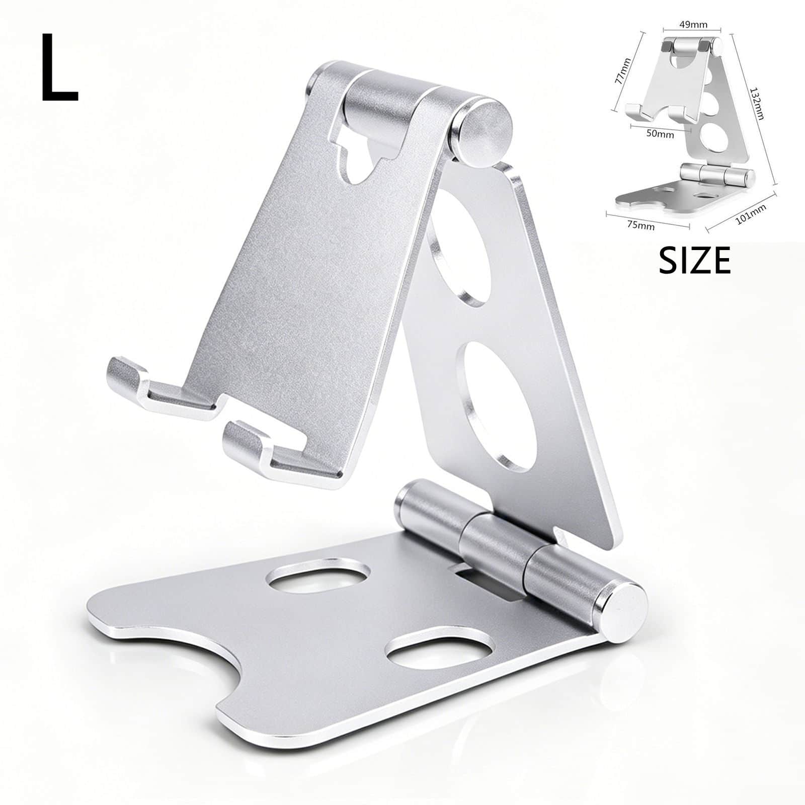 Dteck - Adjustable Foldable Aluminum Alloy Phone Stand for Samsung / iPhone /Google /Universal Phones for Home Office Use - Large-Silver