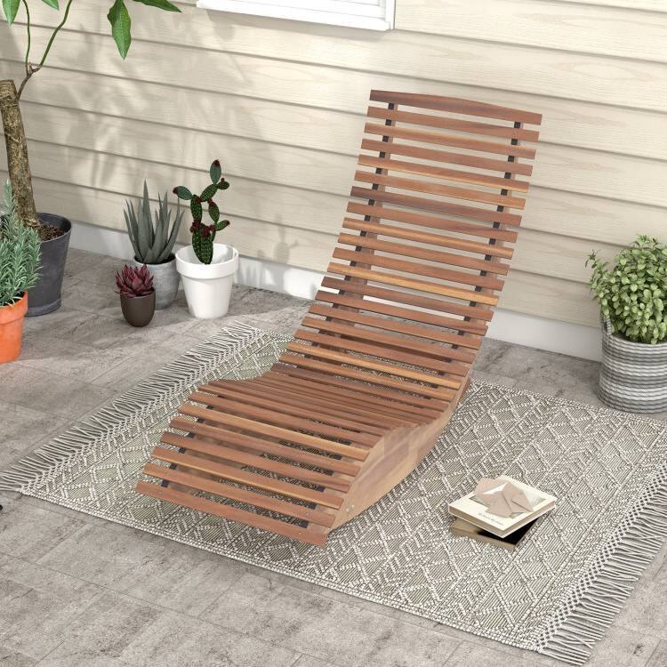 Angle. Hivvago - Outdoor Ergonomic Patio Wooden Rocking Chair Lounger - 360 lbs Max Weight - brown.