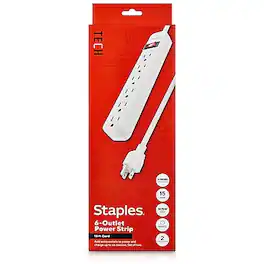 Staples TECH - 6-Outlet Power Strip, 15' Cord, 2/Pack (42321) - White