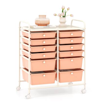 Front. Gymax - Gymax 12-Drawer Rolling Storage Cart w/ 2 Sizes Plastic Drawers Skin Pink - Skin Pink.