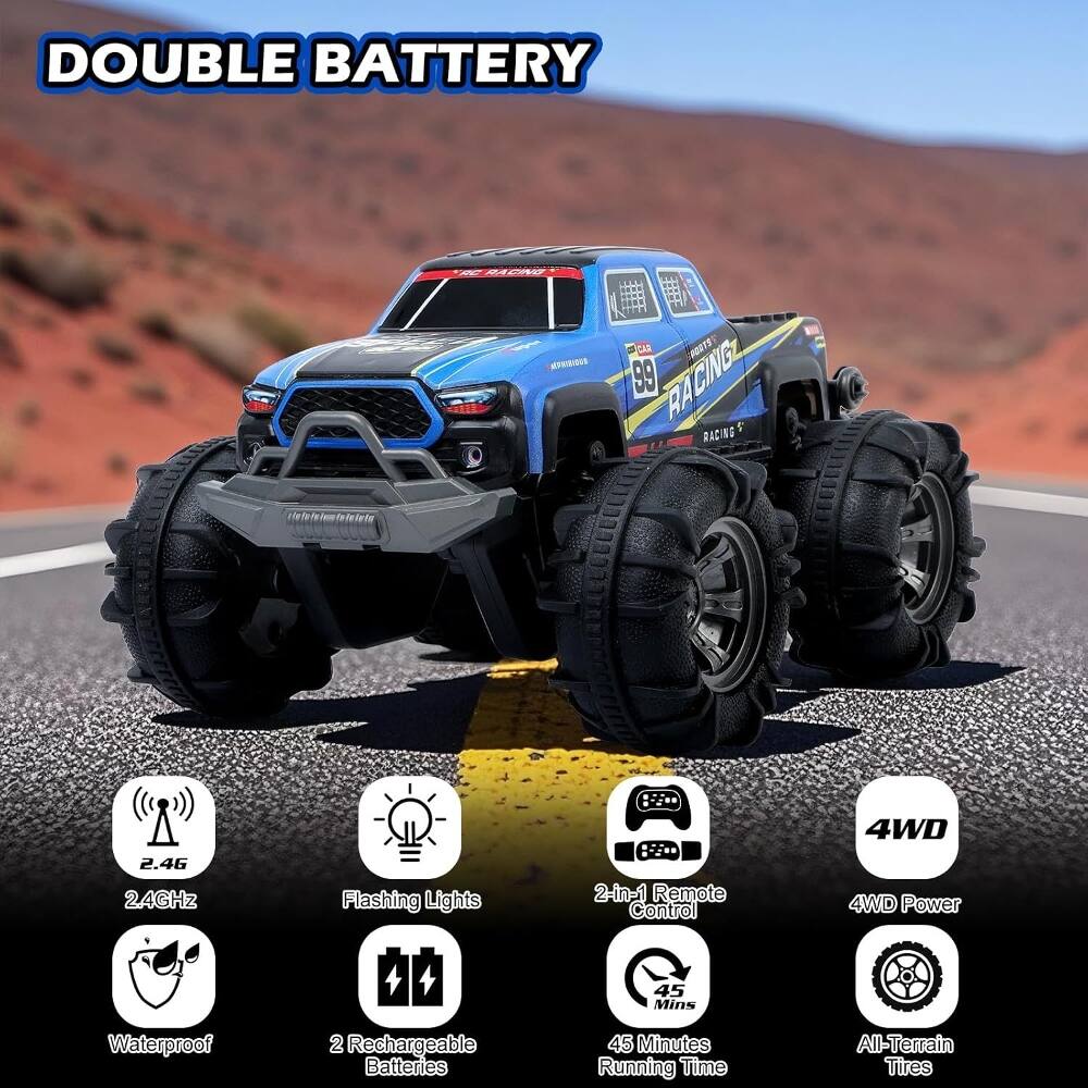DOUBLE BATTERY A M9 OIFT AA VR 99 RACING RA  
RACING 2.46 24GHz Flashing Lights 2-in-1 Remote Control 4WD 4WD Power 45 Mins Waterproof 2 Rechargeable Batteries 45 Minutes Running Time All-Terrain Tires