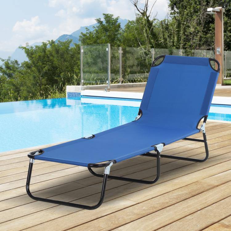 Alt View 1. PULUZ - Folding Chaise Lounge Pool Chairs, Outdoor Sun Tanning Chairs with 5-Level Reclining Back, Steel Frame for Beach, Yard - Blue.