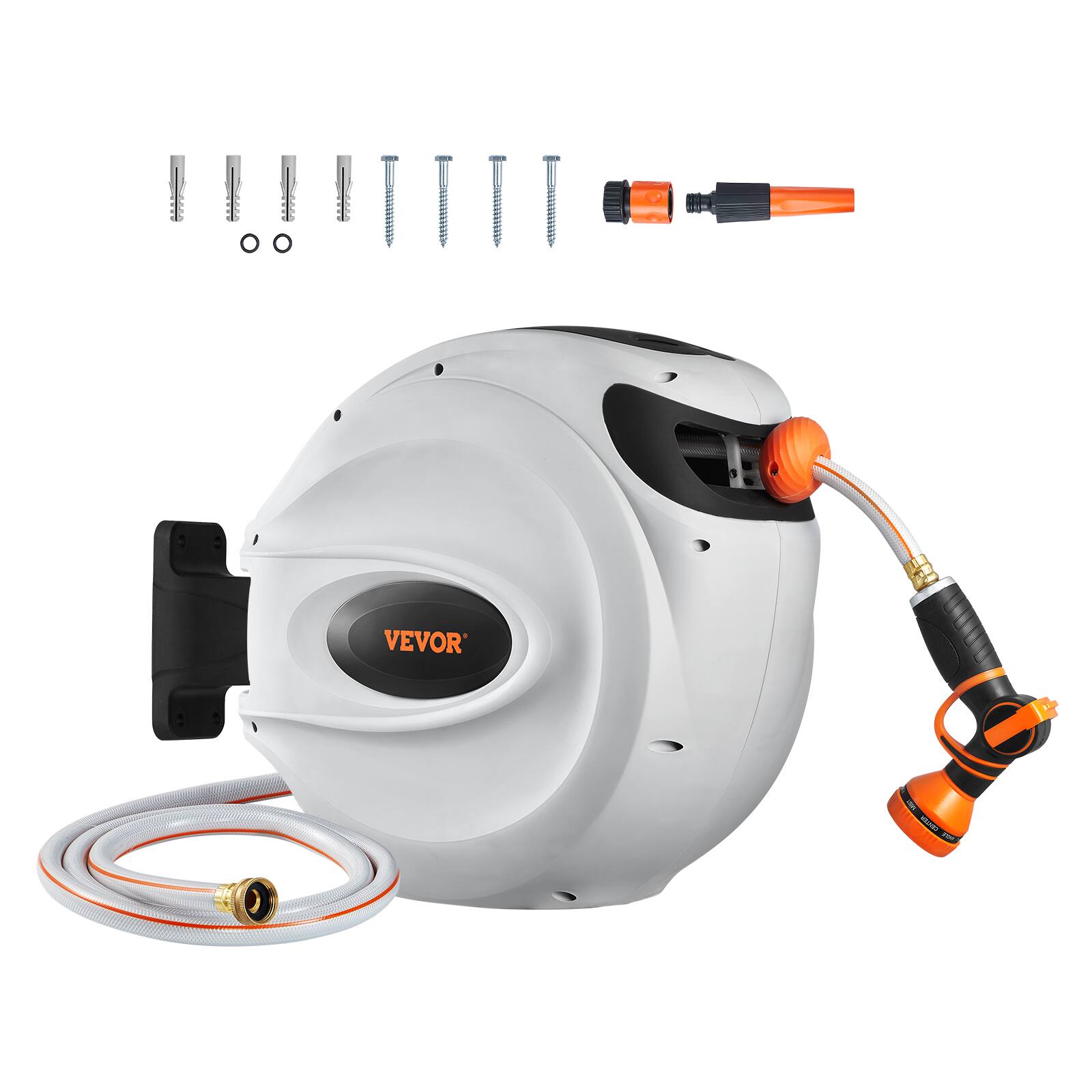 Alt View 5. VEVOR - Retractable Hose Reel, 65 ft x 5/8 inch, 180° Swivel Bracket Wall-Mounted, Garden Water Hose Reel with 9-Pattern Nozzle - Dark Gray.