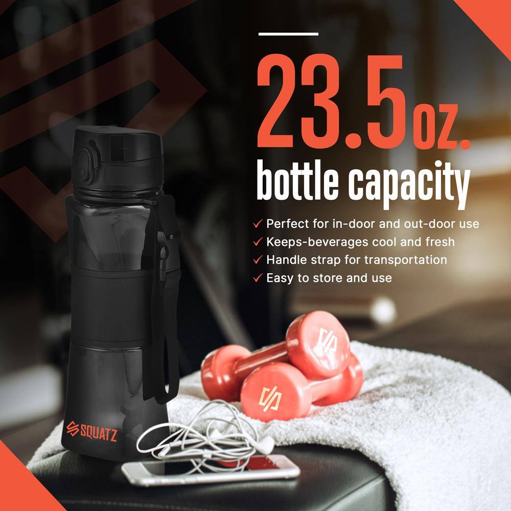 23.5 OZ. bottle capacity  
Perfect for in-door and out-door use  
Keeps beverages cool and fresh  
Handle strap for transportation  
Easy to store and use  

SQUATZ