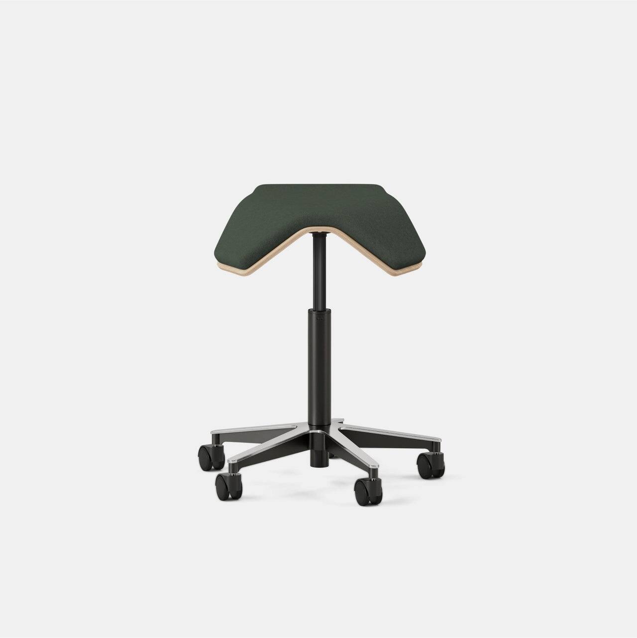 Angle. Branch Furniture - Branch Saddle Chair Plus – Rolling Ergonomic Stool for Healthy Posture with Birch Frame and Recycled Seat Fabric" - Forest / Wood.