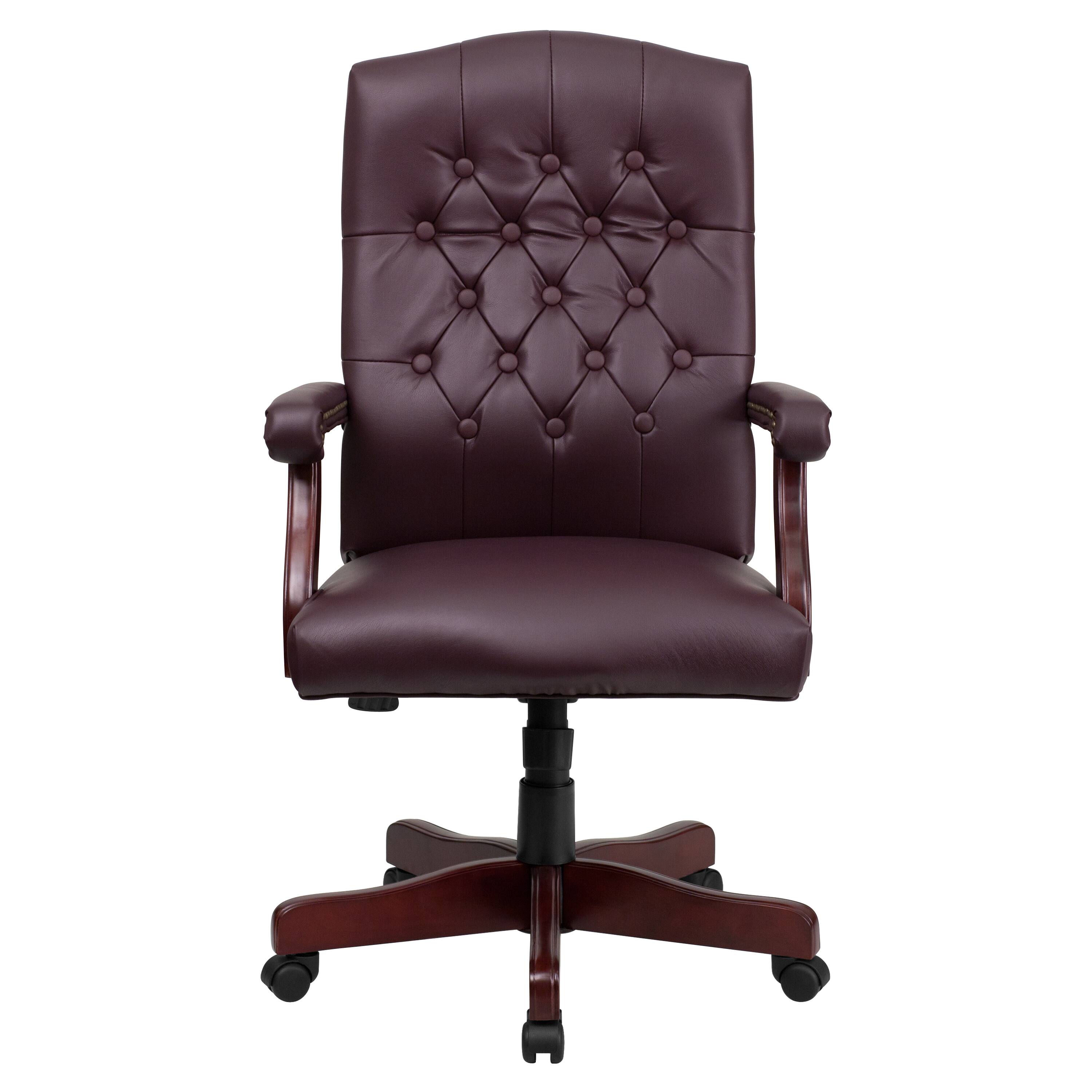 Alt View 7. Emma + Oliver - Martha Washington Executive Swivel Office Chair with Arms - Burgundy LeatherSoft/Mahogany Frame.