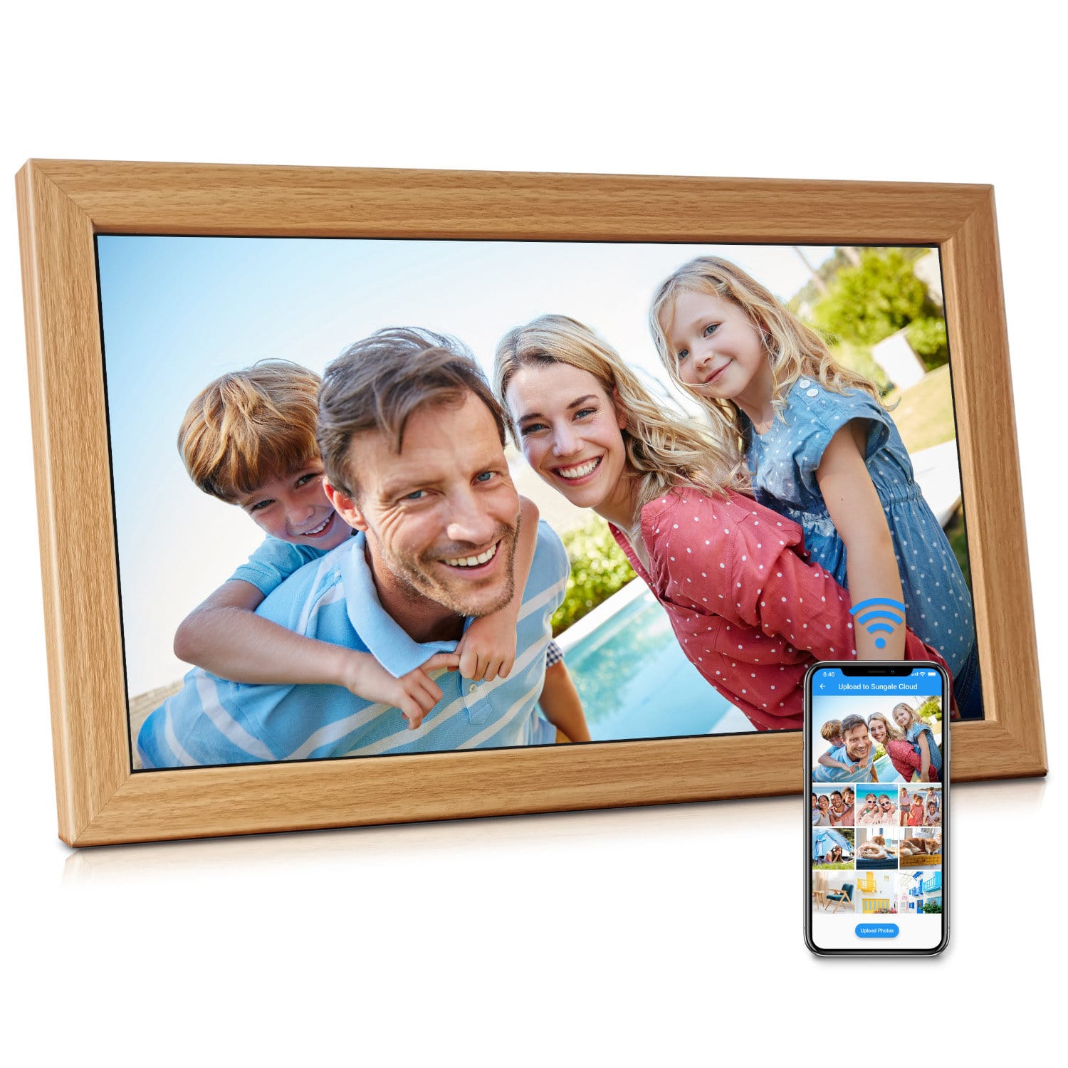 Sungale - 21in Cloud Frame- Easy PhotoShare APP- 20GB Cloud Storage, Auto-Rotate - Light Brown