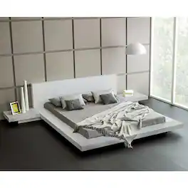 Hivvago - King Modern Platform Bed with Headboard and 2 Nightstand in Ash - White