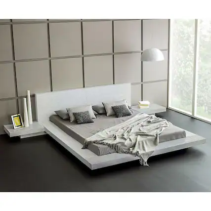 Front. Hivvago - King Modern Platform Bed with Headboard and 2 Nightstand in Ash White - White.