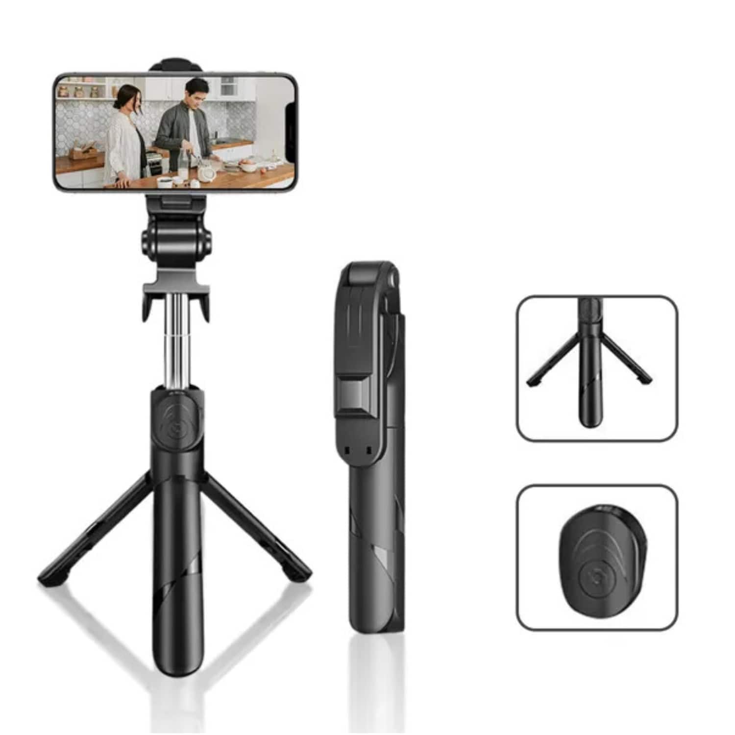 Front. Stock Preferred - High Low Retractable Selfie Tripod with Bluetooth Remote - Black - Black.