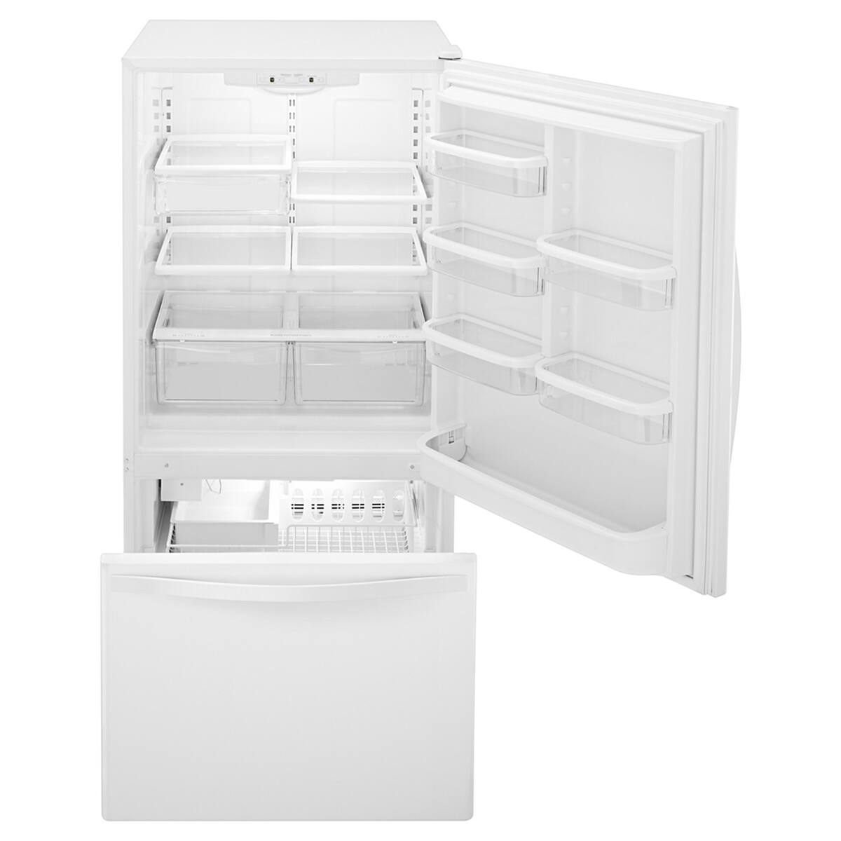 Angle. Whirlpool - Whirlpool - 33-inches wide Bottom-Freezer Refrigerator with SpillGuard™ Glass Shelves - 22 cu. ft .- White-on-White - White-on-White.