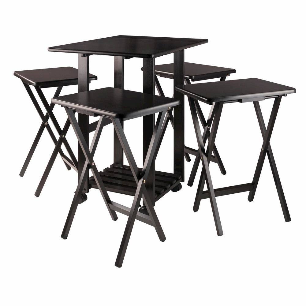 Alt View 2. FurniFact - Coffee-Finished Folding TV Tray Set – Small Sofa Tables for Living Room & Dining - Coffee.