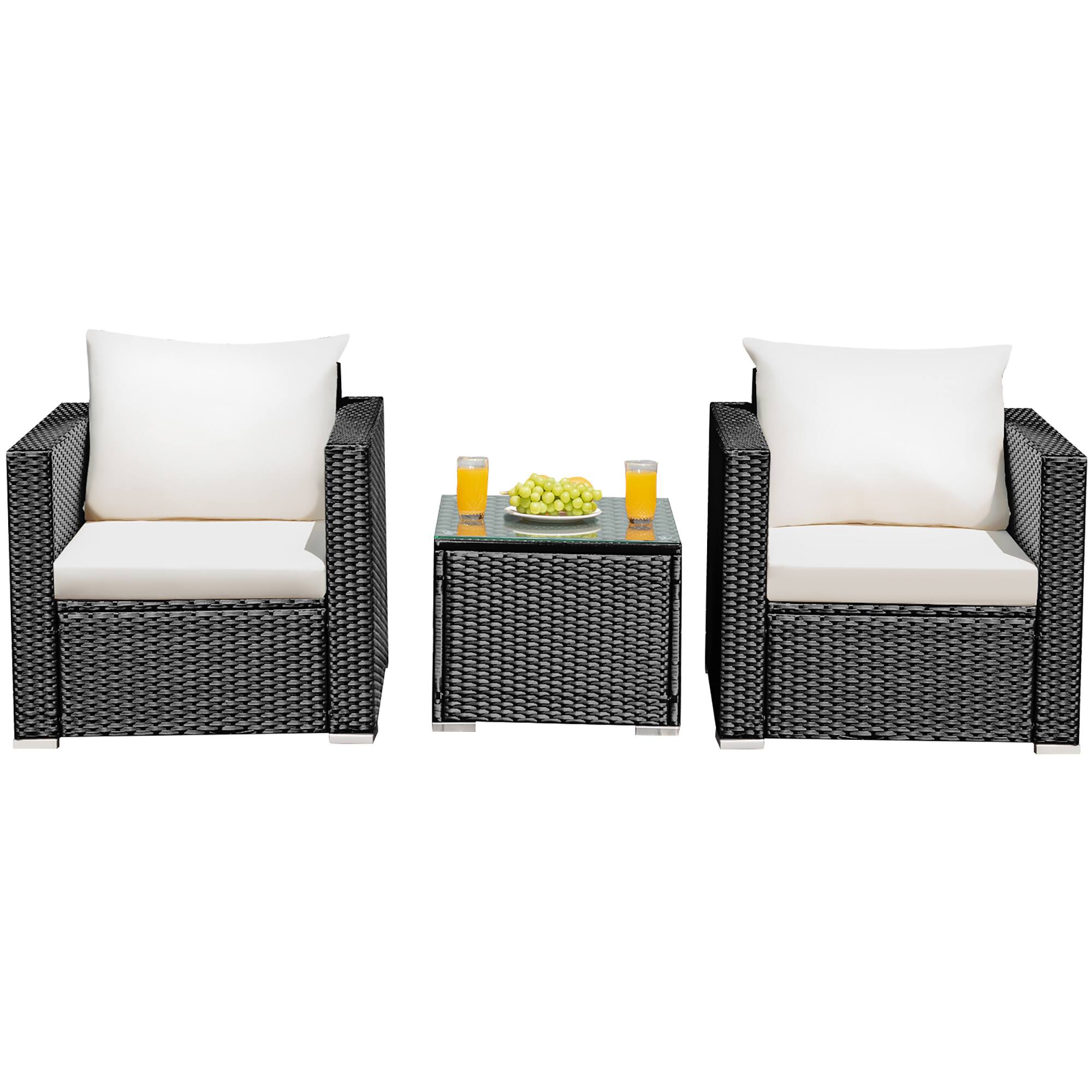 Alt View 4. Costway - 3PCS Patio wicker Furniture Set Conversation Rattan Sofa Set w/Cushion Garden - Black,White.