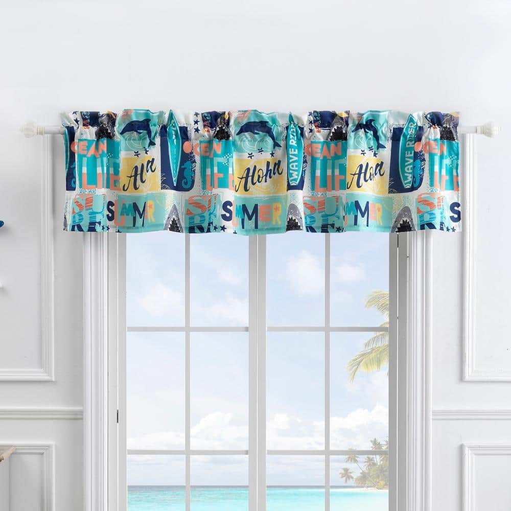 Greenland Home Fashions - Greenland Home Fashion Wave Rider Rod Pocket Darcy Window Curtain Valance - 84x16" - Blue