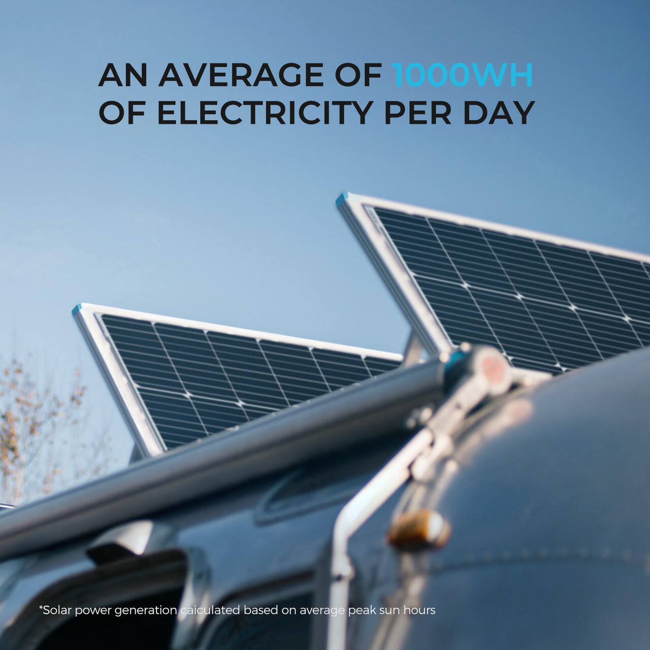 AN AVERAGE OF 1000WH OF ELECTRICITY PER DAY "Solar power generation calculated based on average peak sun hours."