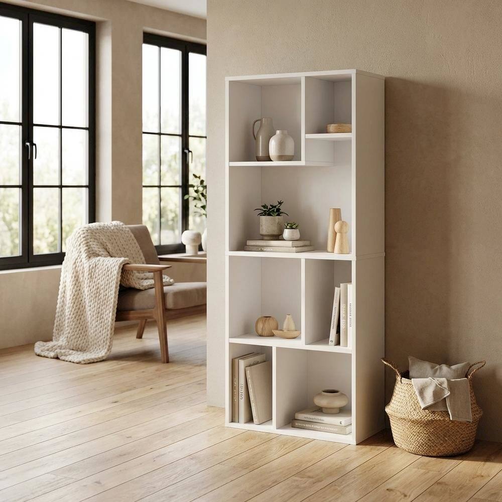 FurniFact 7 Cube Irregular Bookcase with Storage Organizer and Modern ...