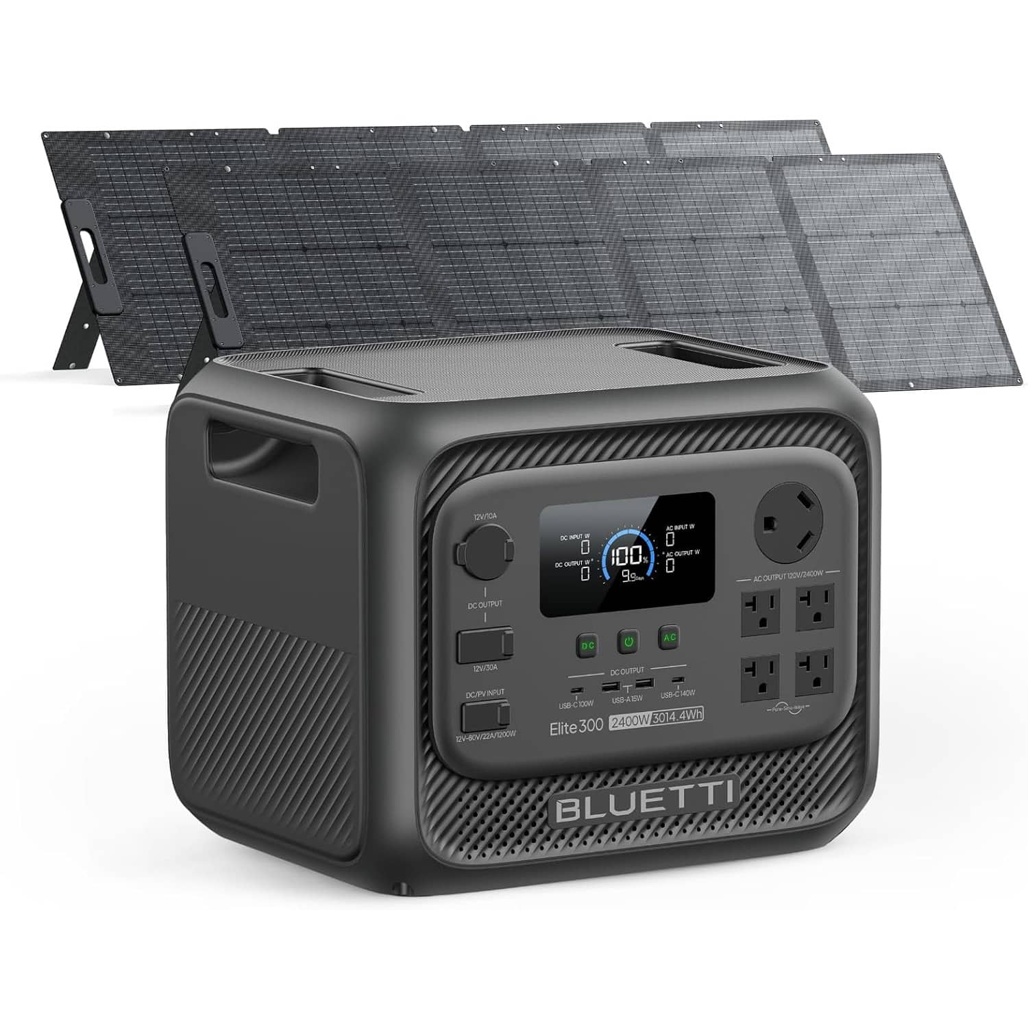 BLUETTI - 2400W Output 3014Wh Power Station LiFePO4 Battery Generator with 2*200W Solar Panel for Home Backup and RVs (3014 Wh Capacity)
