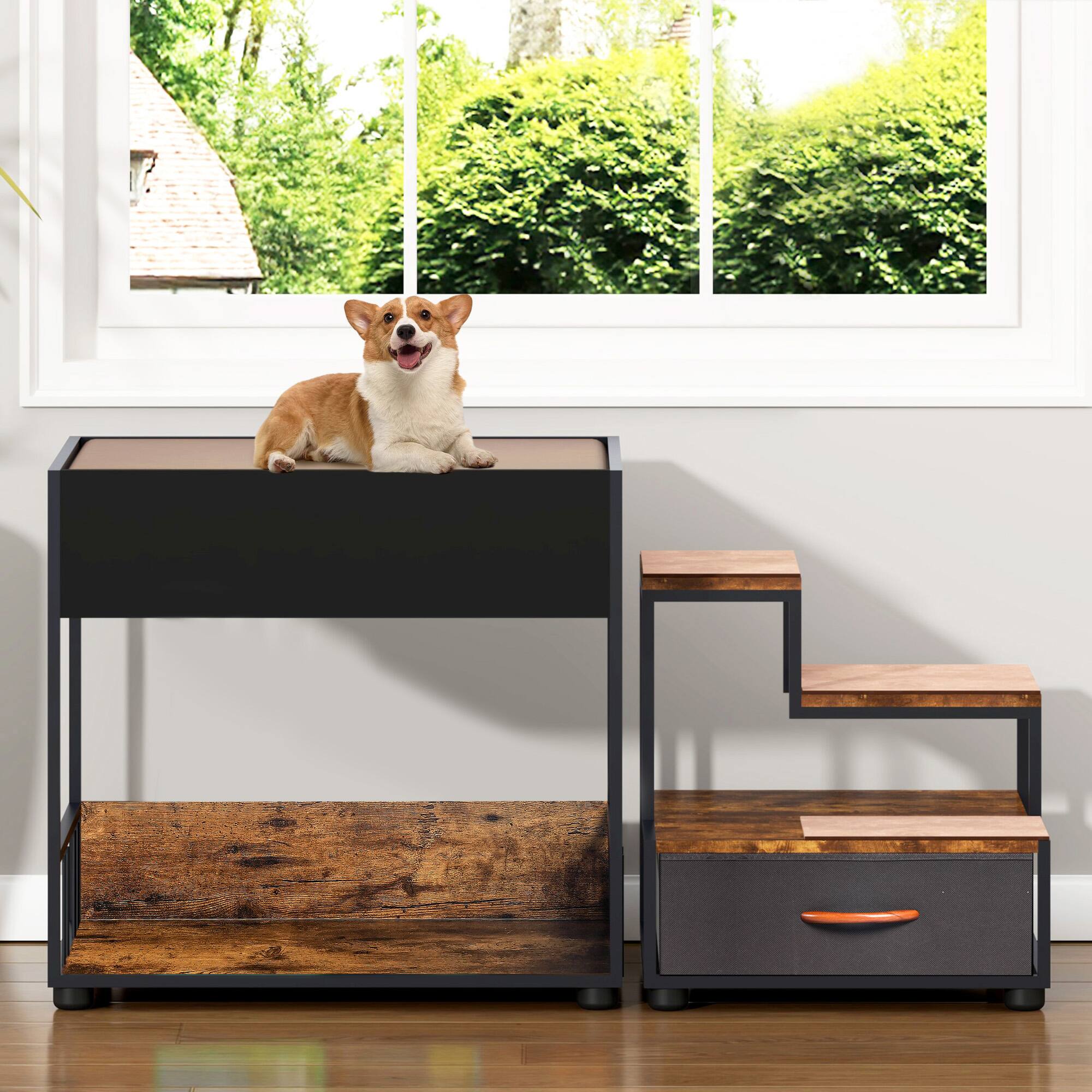 Front. Yardgrace - Pet Step Window Perch Bunk Beds Window Perch Elevated Dog Bed Multi-Level Platform - Brown.