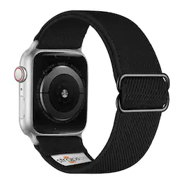 StrapsCo - Nylon Stretch Watch Band Strap For Apple Watch - 44mm/45mm/46mm/49mm - Black (Silver Hardware)