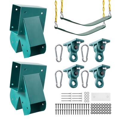 Front. VEVOR - Swing Set Brackets, Heavy-Duty A-frame Set Hardware, with 2 A-Frame Swing Brackets & 2 Seats & 4 Hangers - Green.