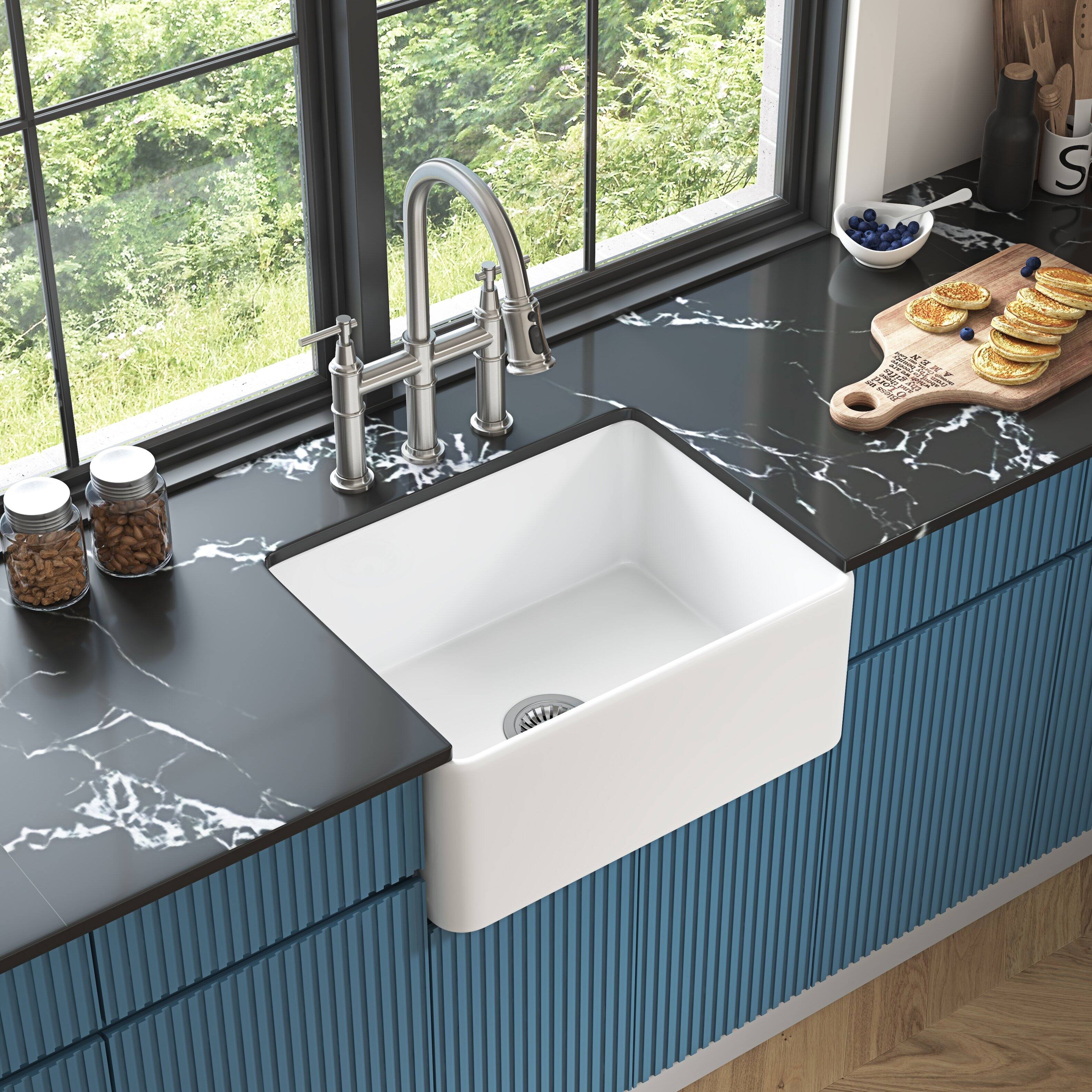 Left. Siljoy - Inch White Farmhouse Sink Deep Apron Sink Undermount Farmhouse Kitchen Sink Single Farm Sink - White.