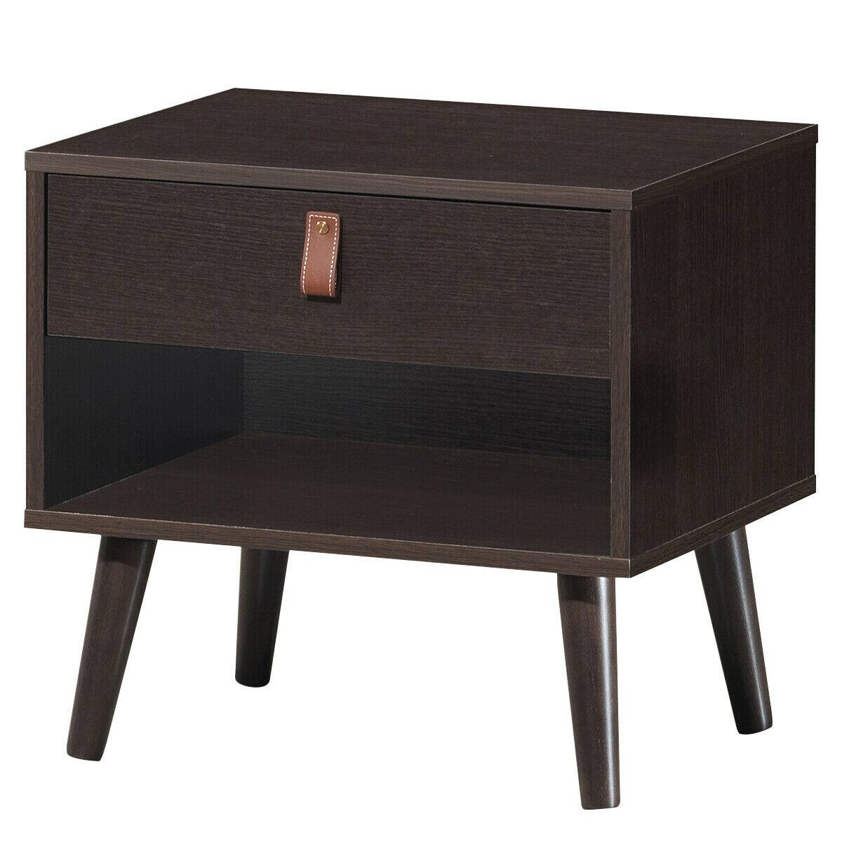 Alt View 1. SlickBlue - Bedroom Bedside Table with Storage Drawer and Open Shelf - Espresso.