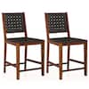 Front. Costway - Woven Bar Stools Set of 2 Counter Height Dining Chairs Faux PU Leather Kitchen - Brown/Black.