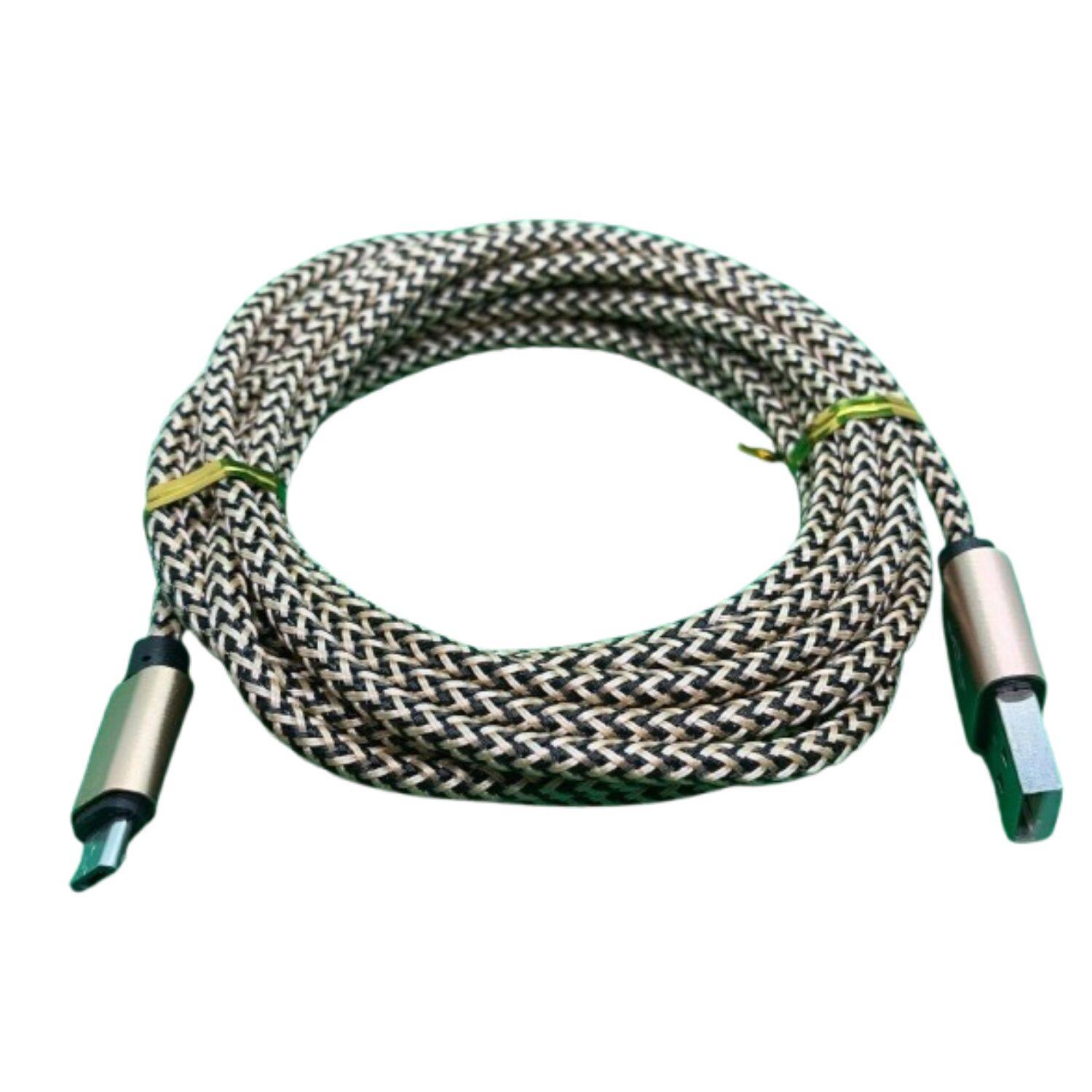 Front. Home Collection - 3ft Braided Micro USB Fast Charger & Data Sync Cable – Durable Charging Cord for Android Devices, Gold.