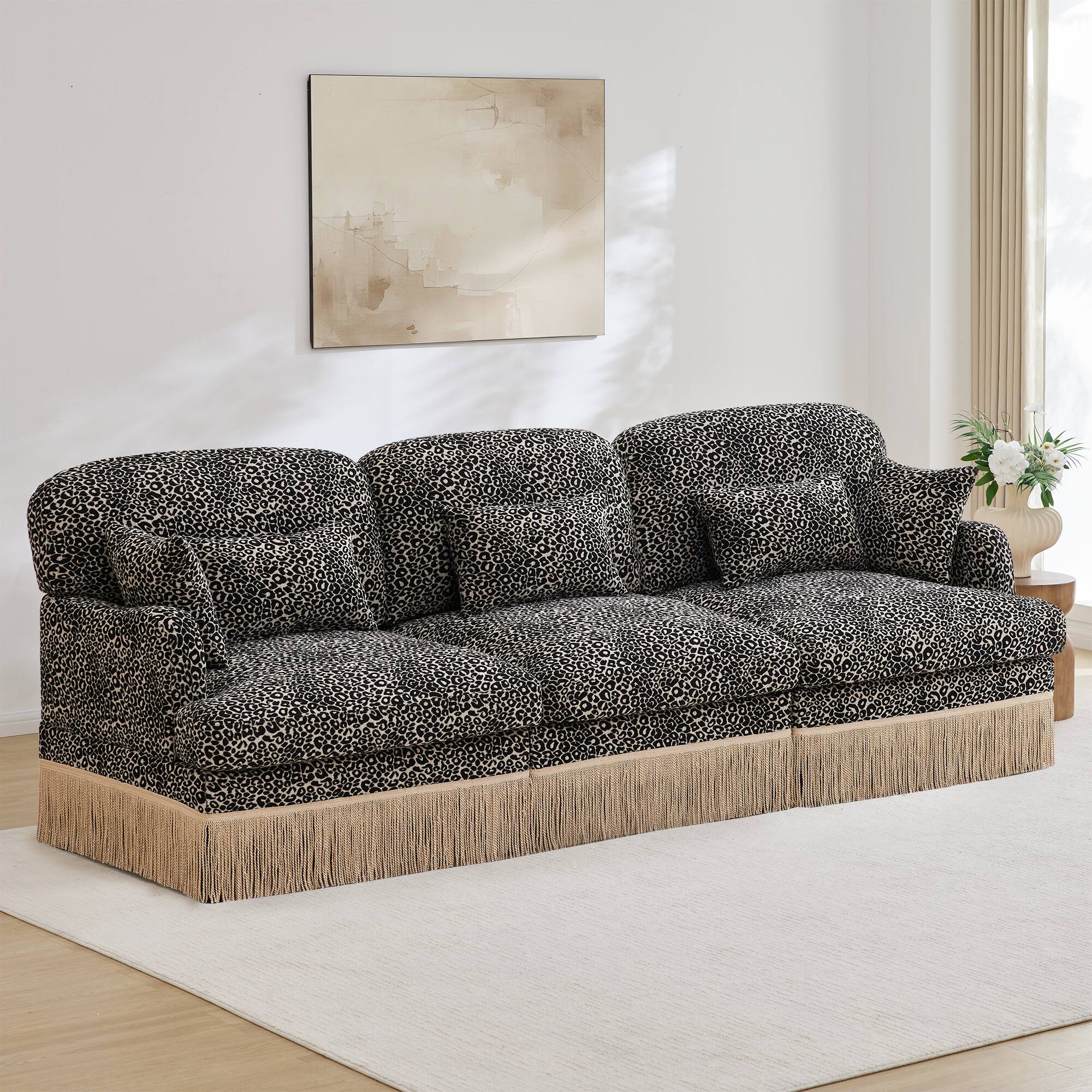 "Anysun - 100"" Chenille Leopard Print 3-Seater Sofa with Tassel Edge, Modular Sectional Couch, Ergonomic Deep Seat for Living Room - khaki" price history on PriceWatchPro