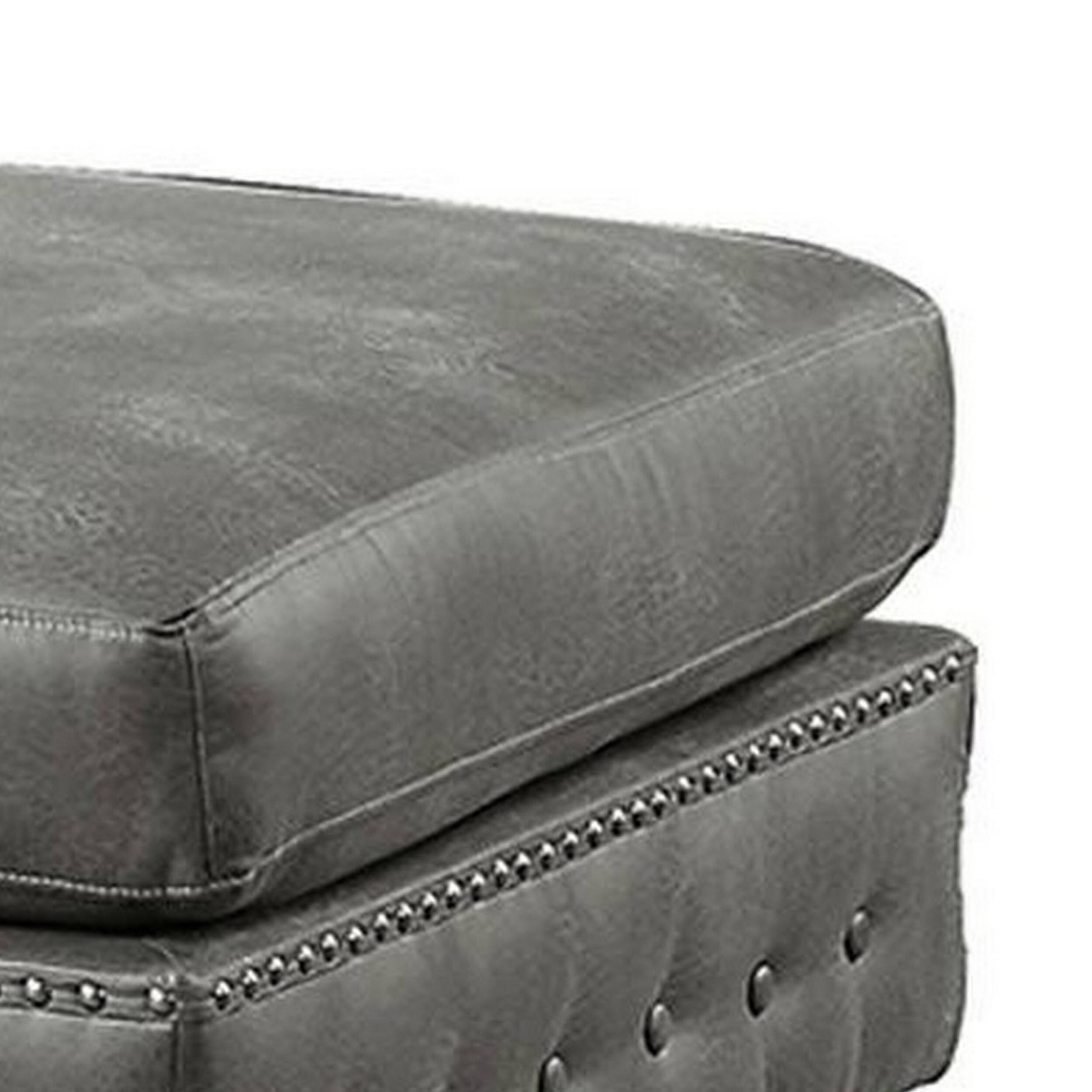 Alt View 2. Manhattan Lane - Simi 34 Inch Square Ottoman, Handcrafted Legs, Gray Vegan Faux Leather - Gray, Brown.