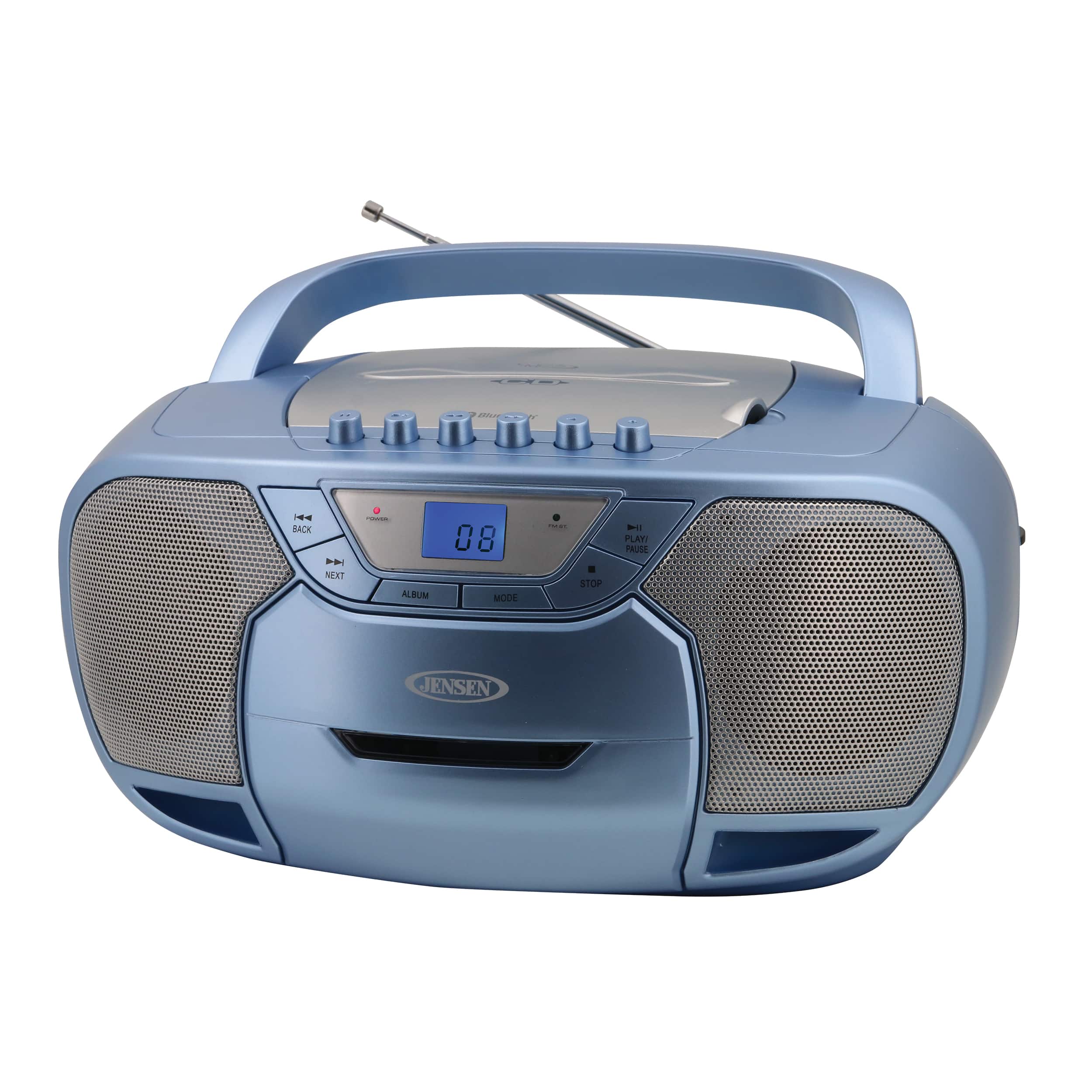 Front. Jensen - Portable Bluetooth Stereo with AM/FM, CD, Cassette Player - Blue.