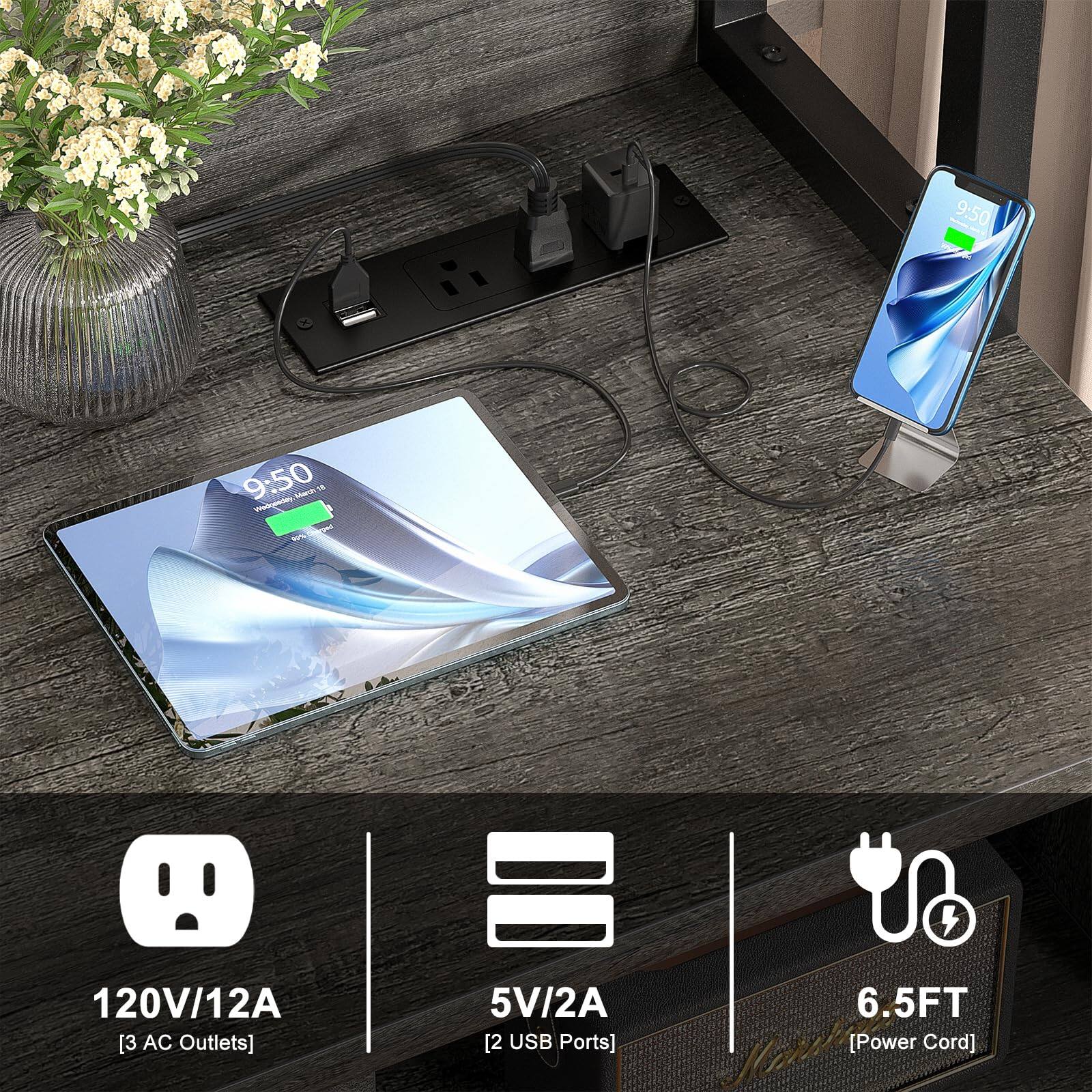 - 120V/12A [3 AC Outlets]
- 5V/2A [2 USB Ports]
- 6.5FT [Power Cord]