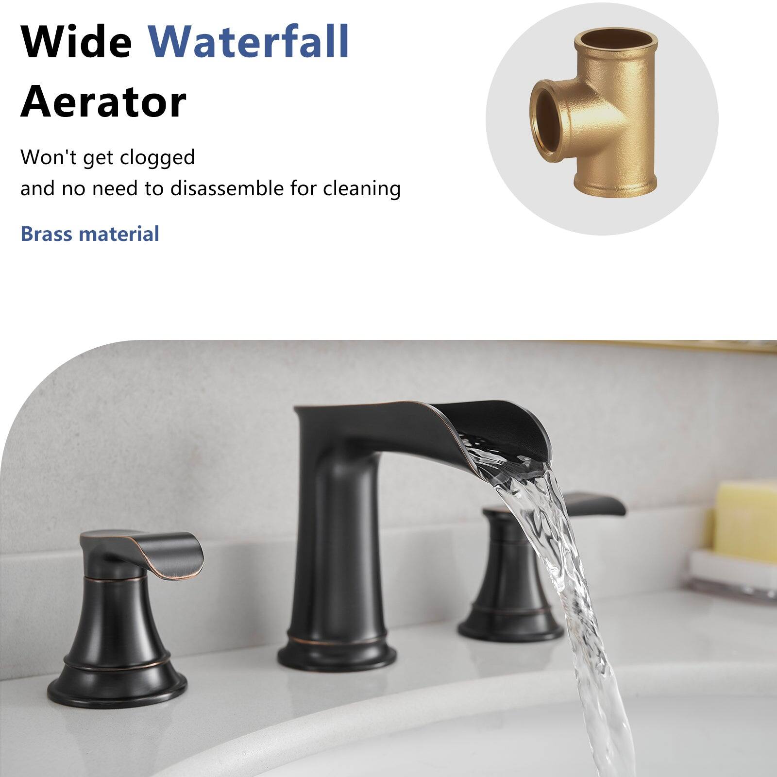 Wide Waterfall Aerator

Won't get clogged and no need to disassemble for cleaning

Brass material
