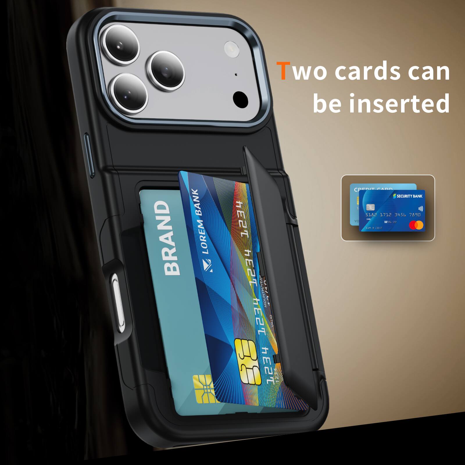 Two cards can be inserted.

BANK BRAND MERT 1234 E2T 9 C hEPThE2T JTNCYE ANUUN 0 : HE2T VIALIE P hE2T 1234 pEntznn RENEY Ad SECURITT SAUNK 516C 1712 145 76'0 - TE - - ... - -