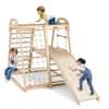 Front. Costway - Costway 8-in-1 Jungle Gym with Slide, Monkey Bar, Swing, Rope Ladder, Resting Platform, Net - Natural.