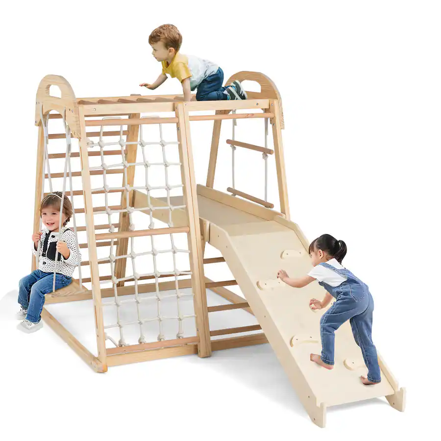 Costway 8 in 1 Jungle Gym with Slide, Monkey Bar, Swing, Rope Ladder ...