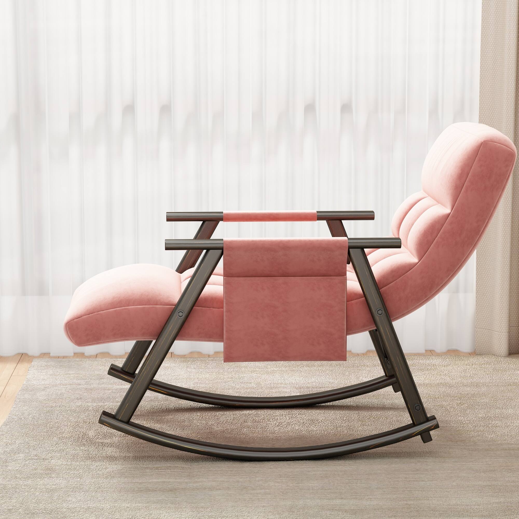 Left. GOODSILO - Adjustable High Back Casual Rocking Chair with Footrest and Side Pockets for Living Room Bedroom or Balcony - Pink.