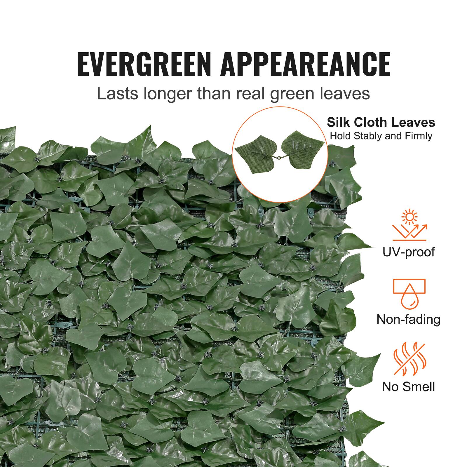EVERGREEN APPEAREANCE
Lasts longer than real green leaves
Silk Cloth Leaves
Hold Stably and Firmly
UV-proof
Non-fading
No Smell