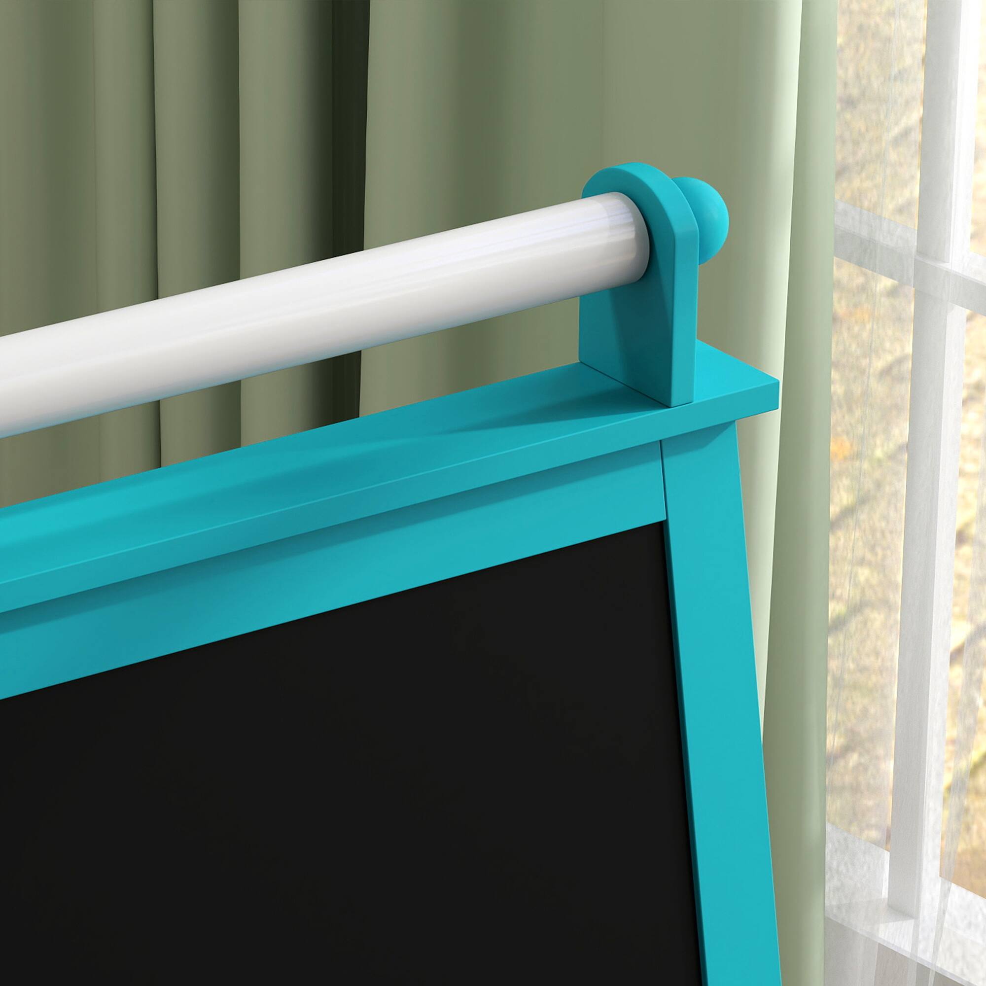 Alt View 5. Qaba - Easel for Kids, Double Sided Art Easel with Paper Roll, Magnetic Whiteboard, Chalkboard, Storage, Standing Toddler Easel.