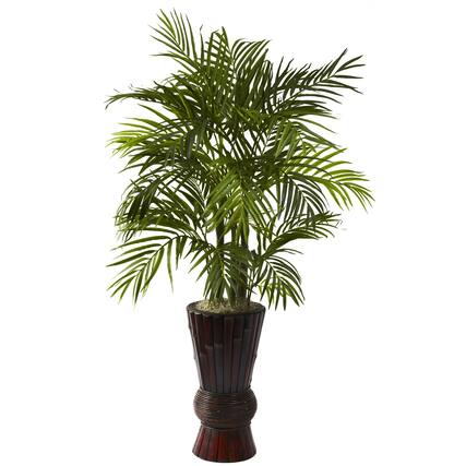 Front. BreeBe - 4' Areca w/Bamboo Planter - Green.