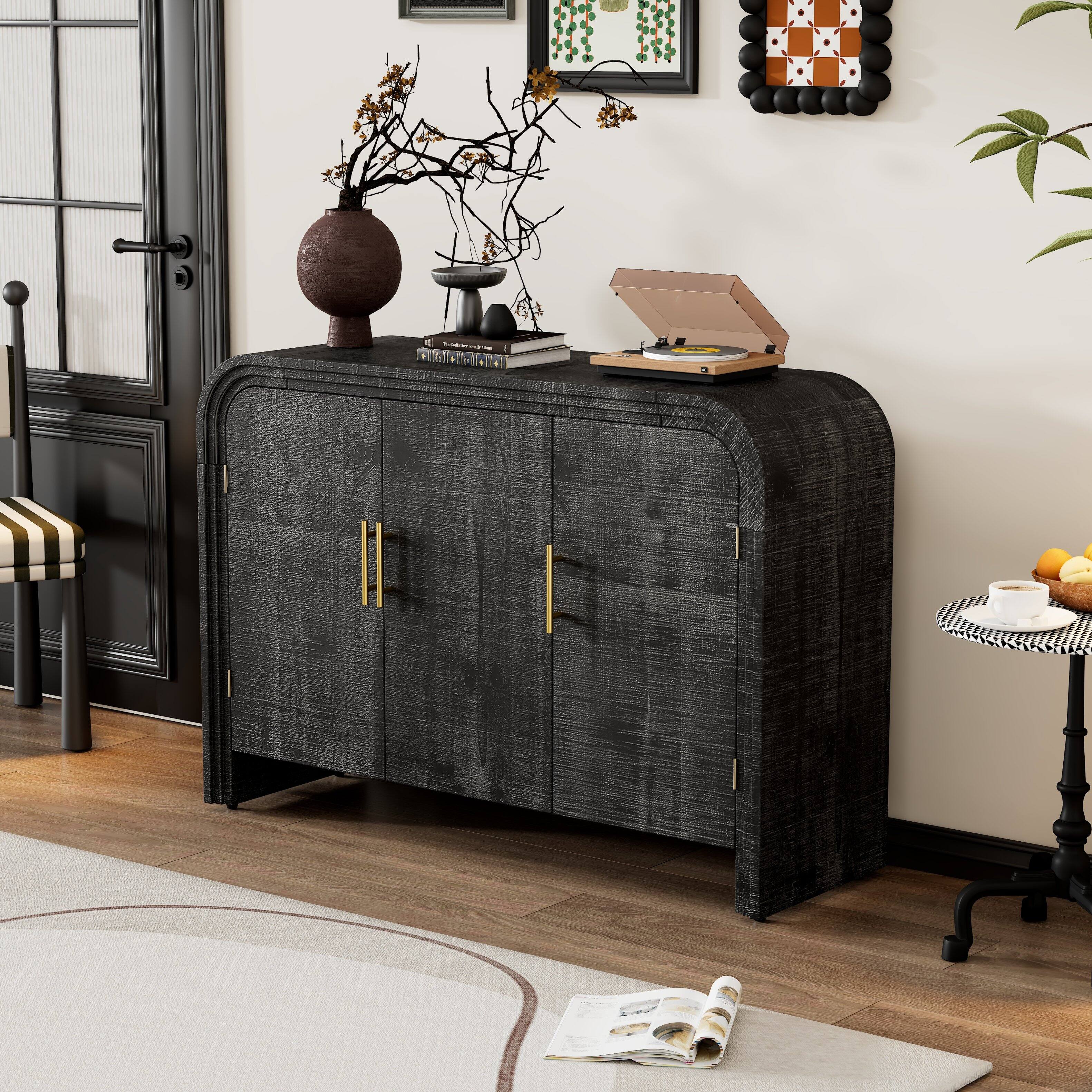 Angle. Bestier - Bestier Buffet Sideboard Cabinet with Storage, Black Modern Minimalist Curved Sideboard for Living and Dining Room - Black.