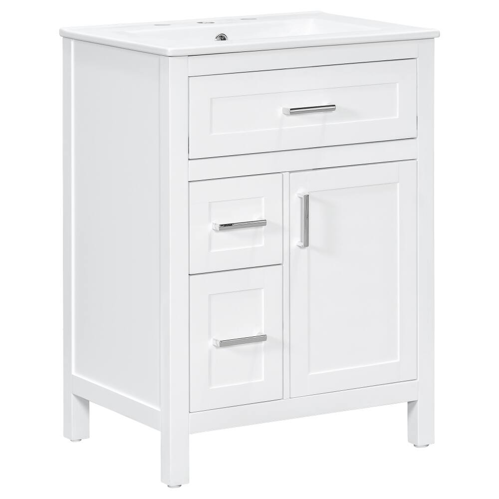 Alt View 9. Loheer - Loheer 24 inch bathroom vanity with sink White Freestanding Cabinet - White.