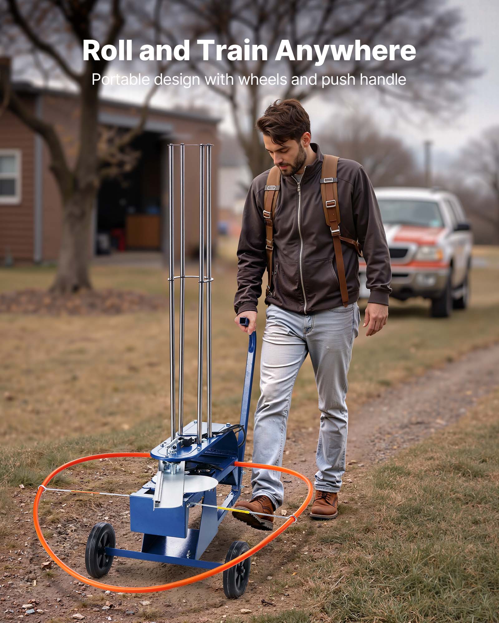 Roll and Train Anywhere  
Portable design with wheels and push handle