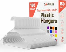 Campior - Plastic Hangers – 150-Pack, Heavy-Duty, Slim, Space-Saving, Non-Slip Notches, for Dresses, Suits, Jackets & More - White