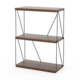 Pefilos - 3-Tier Multipurpose Display Rack with Metal Frame, Tall Bookshelf, Shelves for Living Room, Home Office - Brown