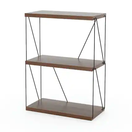 Front. Pefilos - 3-Tier Multipurpose Display Rack with Metal Frame, Tall Bookshelf, Shelves for Living Room, Home Office - Brown.