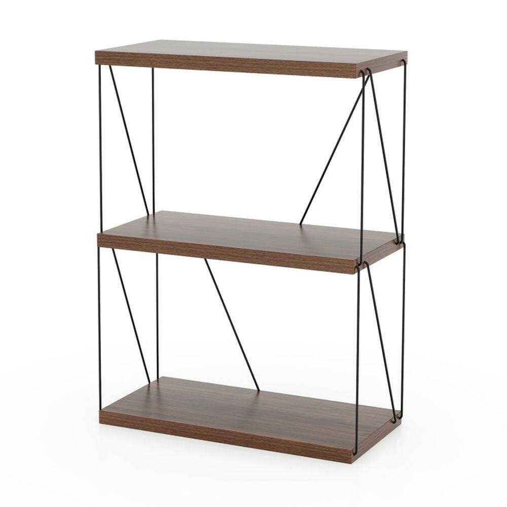 Front. Pefilos - 3-Tier Multipurpose Display Rack with Metal Frame, Tall Bookshelf, Shelves for Living Room, Home Office - Brown.