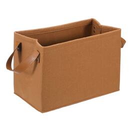 Unique Bargains - Felt Storage Basket, 13x9x8 Inch Collapsible with PU Handle Foldable Blanket Basket for Closet Laundry - Coffee