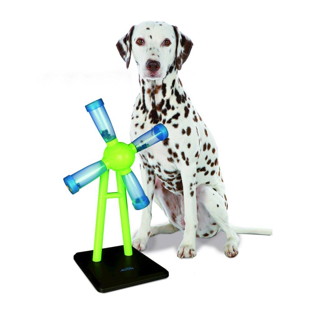 Left. TRIXIE - Dog Activity Windmill Strategy Game, Level 1, Beginner Dog Puzzle Toy - Blue/Green.