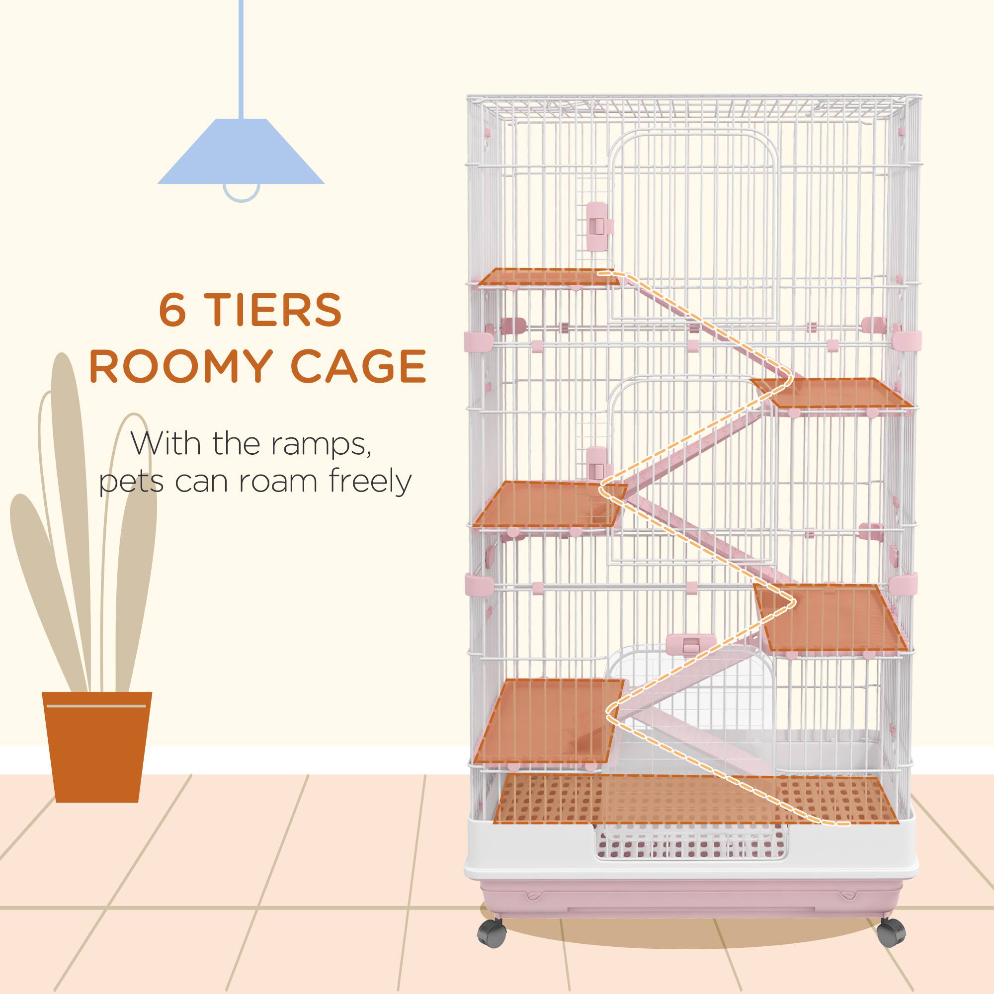 6 Tiers Roomy Cage  
With the ramps, pets can roam freely